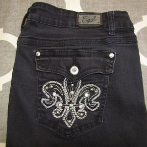 Earl Jeans Black Rhinestone Bling Flap Pockets 16